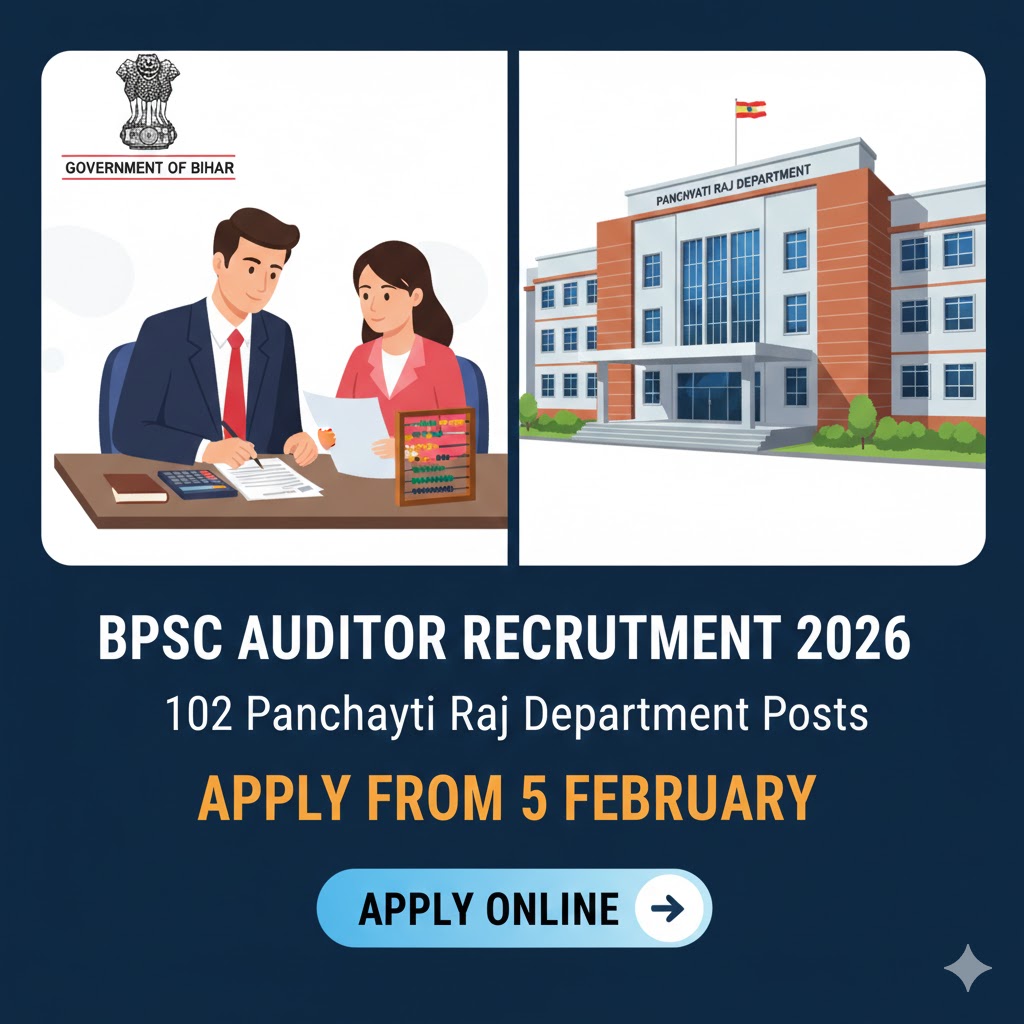 BPSC Auditor Recruitment 2026: Apply Online for 102 Panchayati Raj Department Posts from 5 February