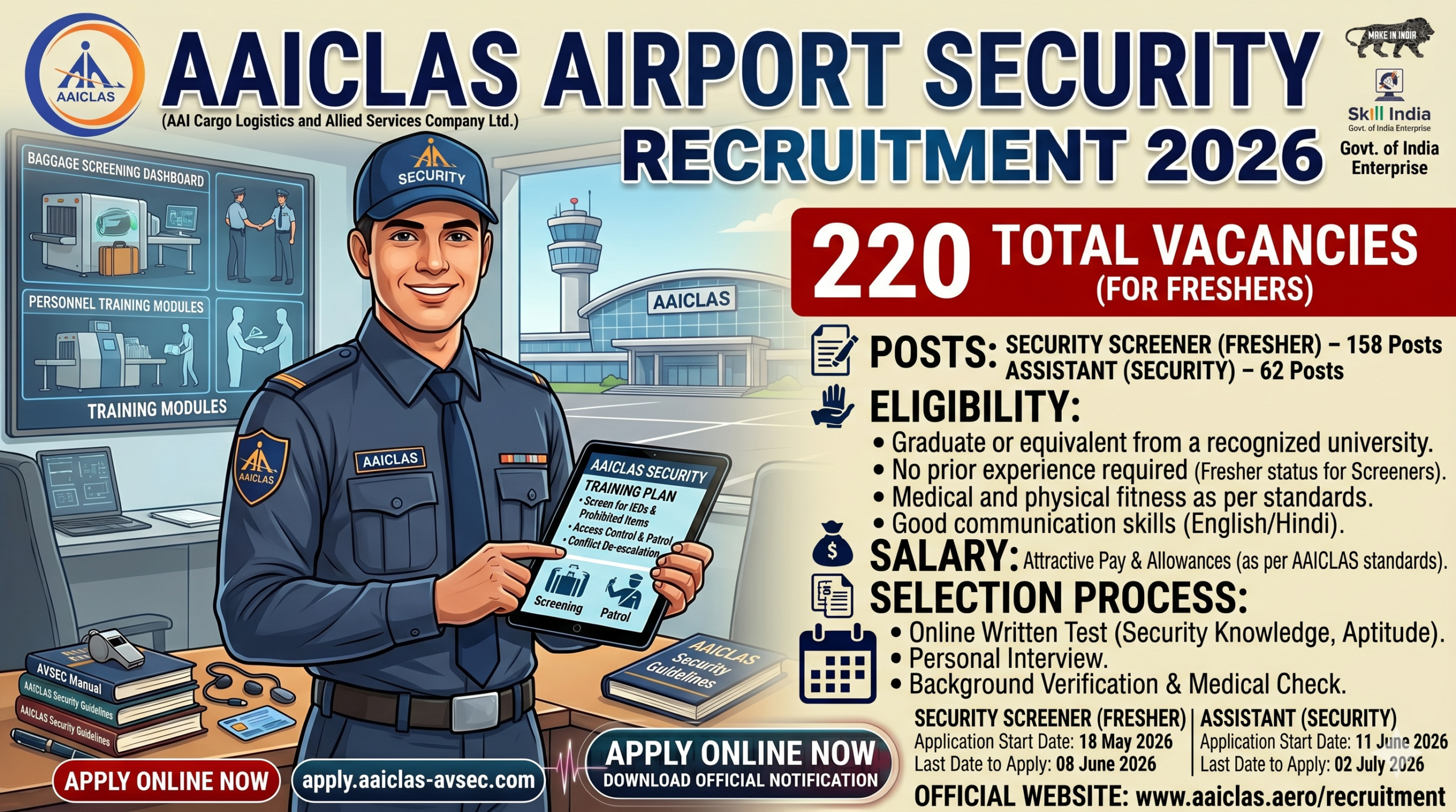 AAICLAS Recruitment 2026 Apply Online for 220 Airport Security Vacancies