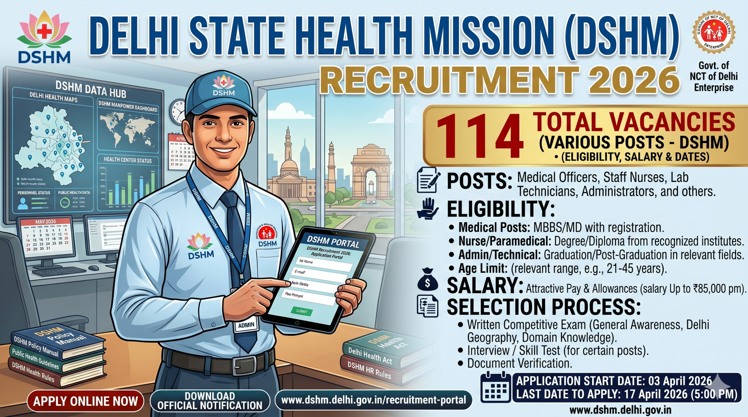 Delhi State Health Mission Recruitment 2026 – 114 Vacancies, Eligibility, Salary Up to ₹85,000 & Apply Online